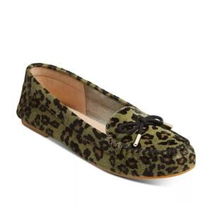 Jack Rogers Millie Bow Calf Hair Slip On Moccasin Flats Green Leopard Womens 7.5